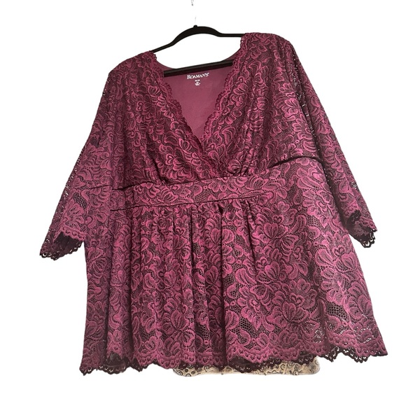 Roaman’s Lace Surplice 3/4Sleeve Stretchy Top XXL (26-28) - Picture 8 of 16